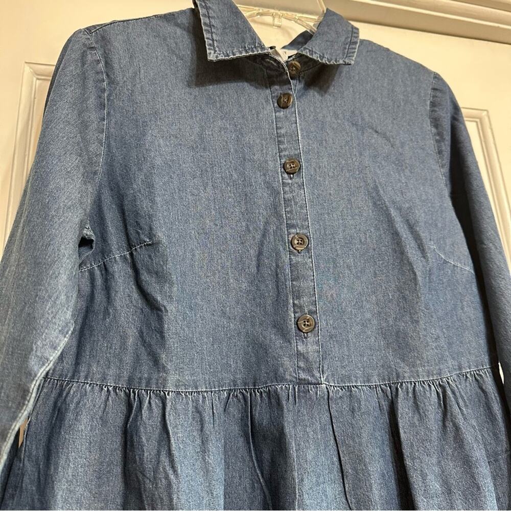 NWT!! Nine West Chambray Denim Shift Dress, Smocked Sleeves, Small - Picture 4 of 15